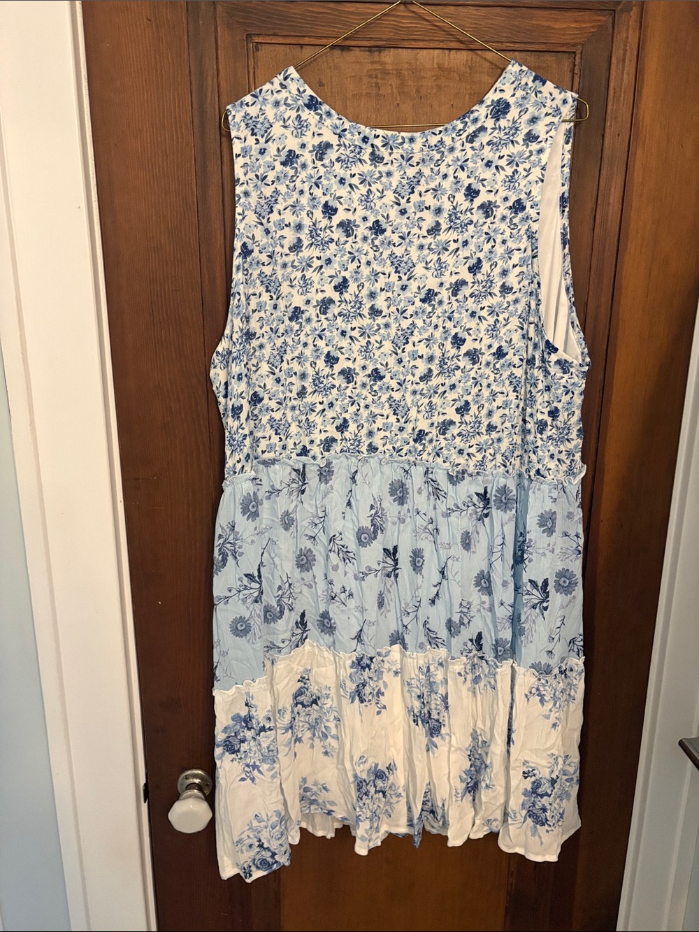 Blue Floral Tiered Sleeveless Dress - Women's